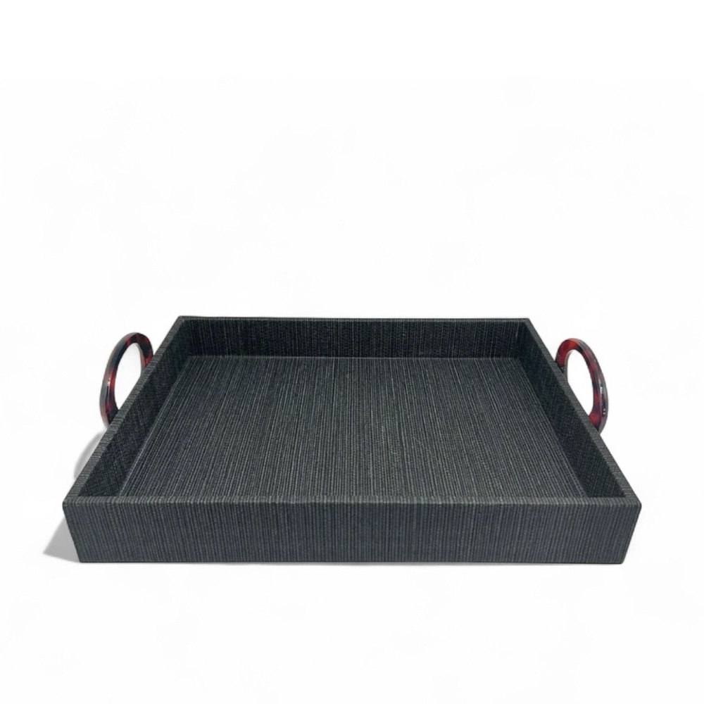 NEW‎ Mariposa Midnight Faux Grasscloth Tortoise Shell Handled Decorative Tray